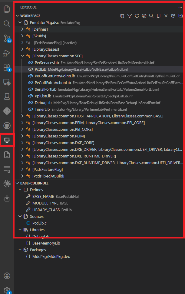 Edk2Code sidebar
