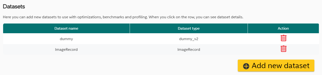 Datasets-table