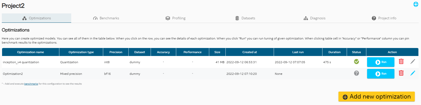 Optimizations-table