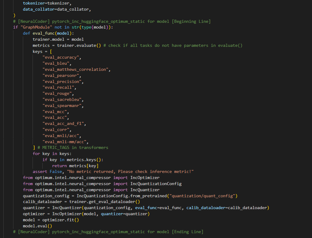 Auto-Enabling of Quantization via VS Code Neural Coder extension (e.g. HuggingFace model)