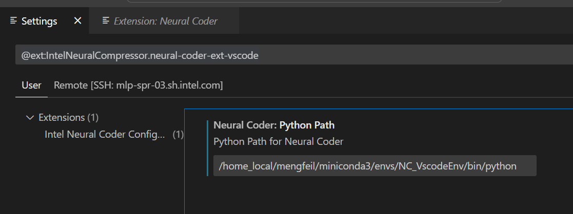 Click Extension SettingsPython Path for Neural Coder