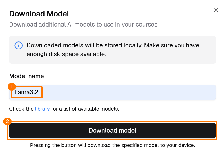 Ollama Library model selection dialog