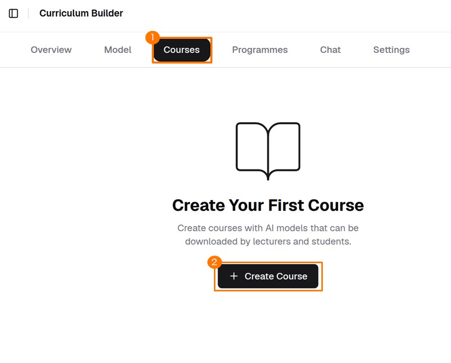 Course page with the Create Course button
