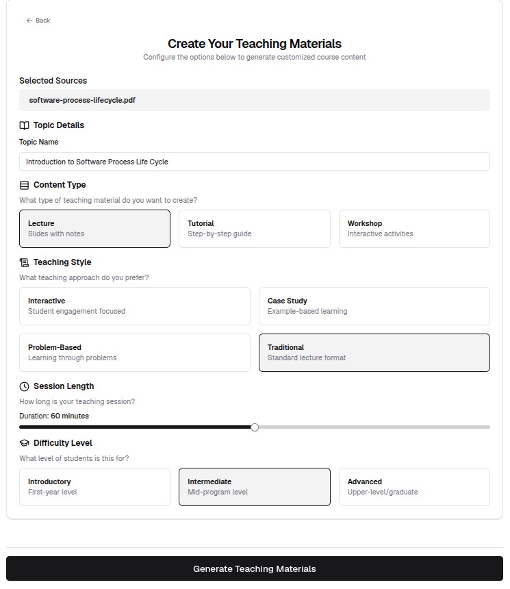 Teaching materials topic input form