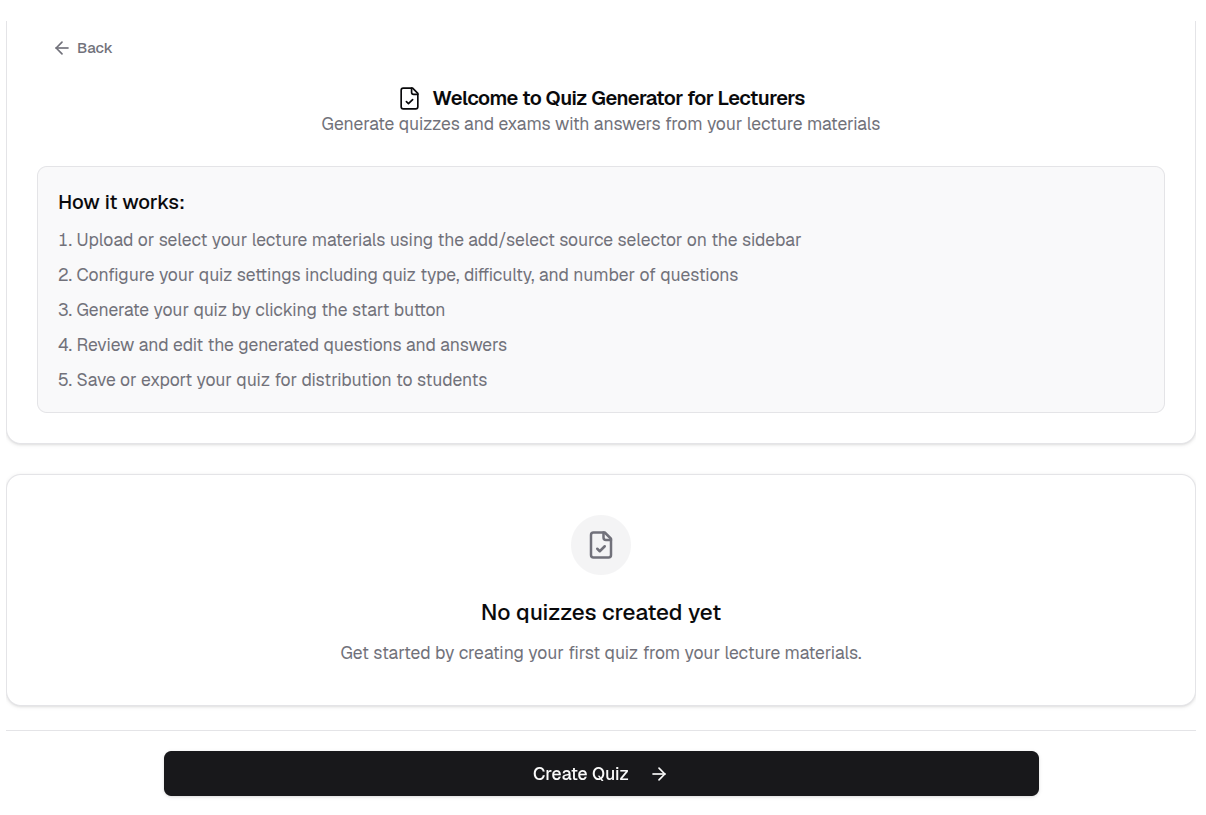 Generate quiz page