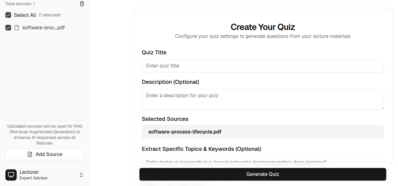 Configure quiz type