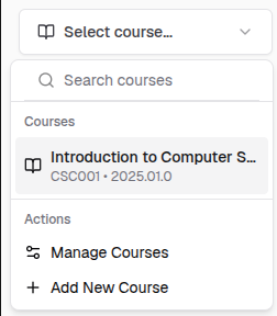 Course selector in the top-left corner