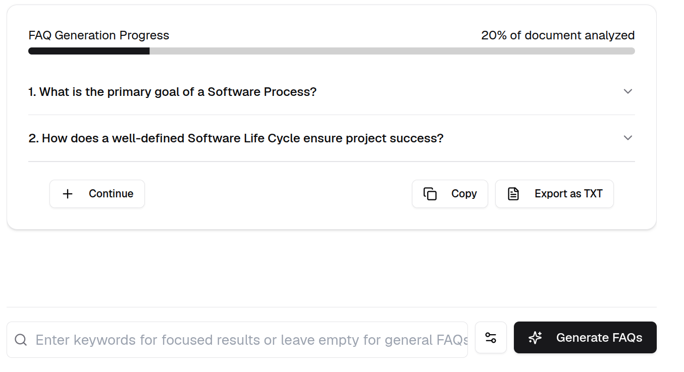 FAQs output page
