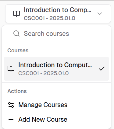 Course selector in the top-left corner