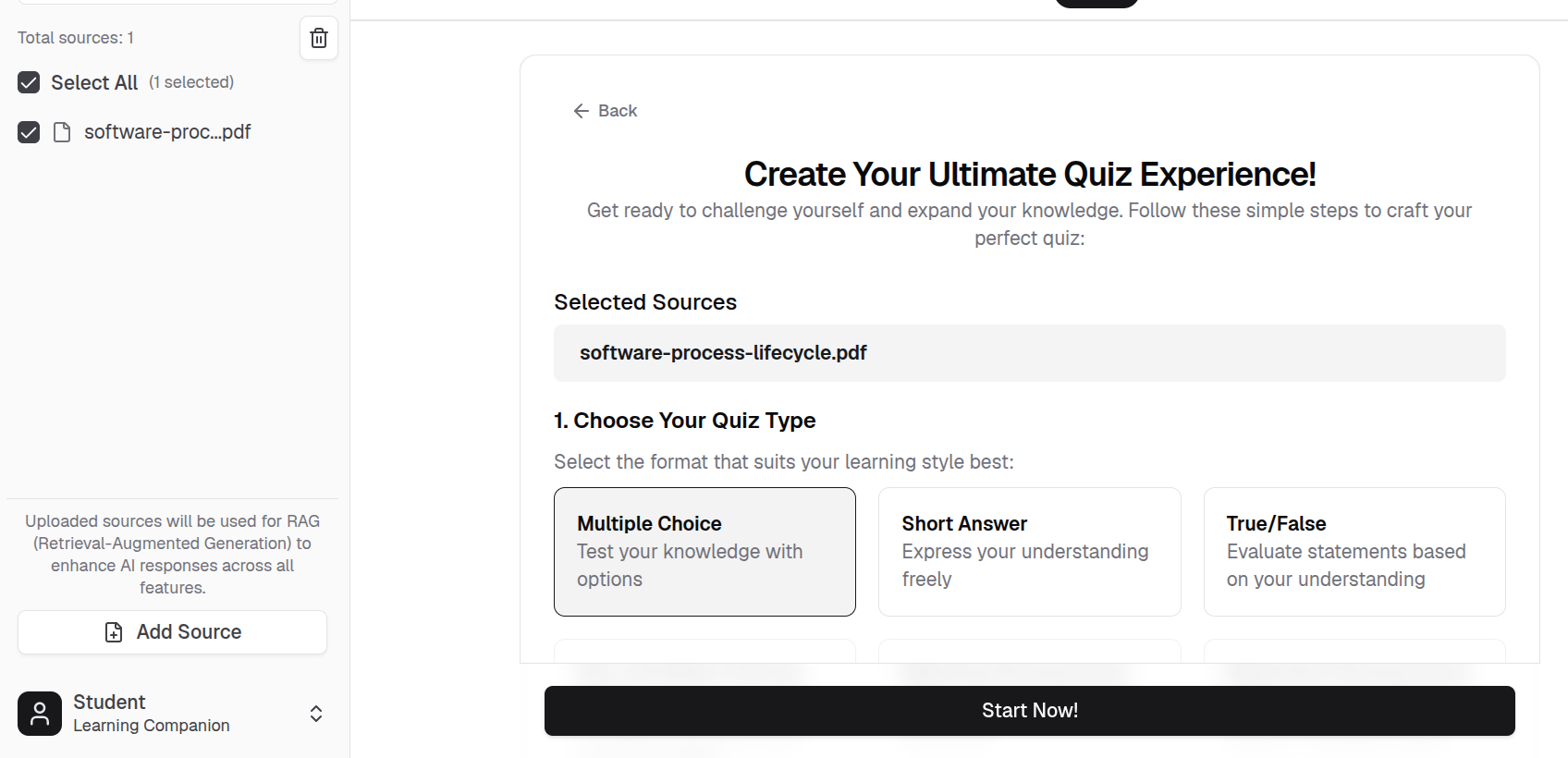 Configure quiz type