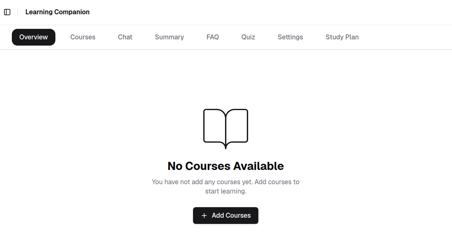 Learning Companion landing page with the Add Courses button