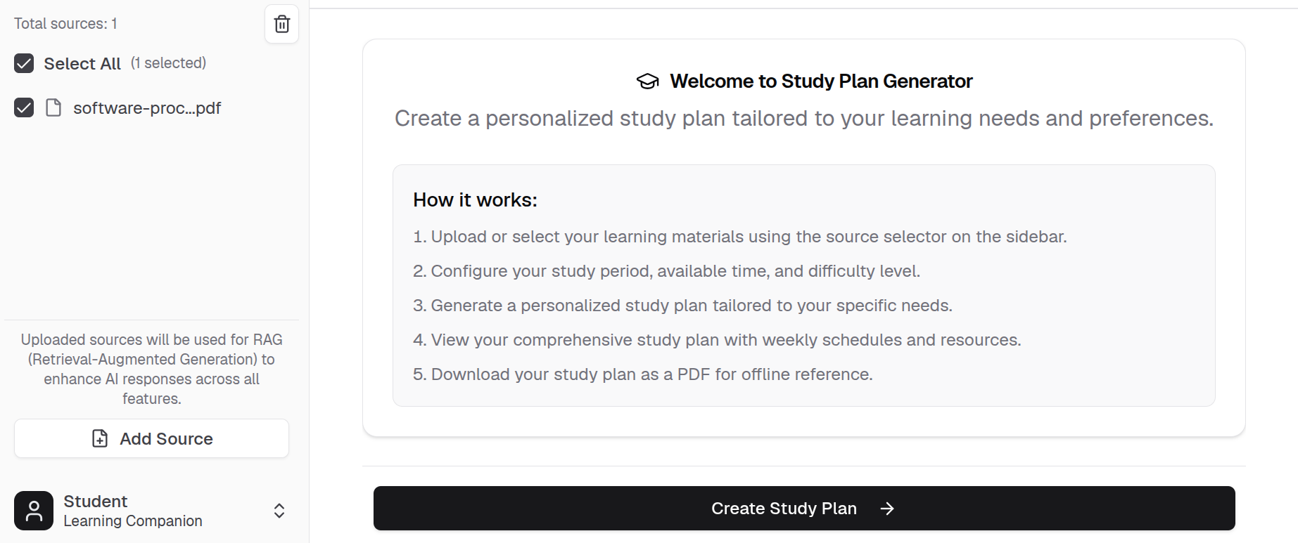 Study plan generator page
