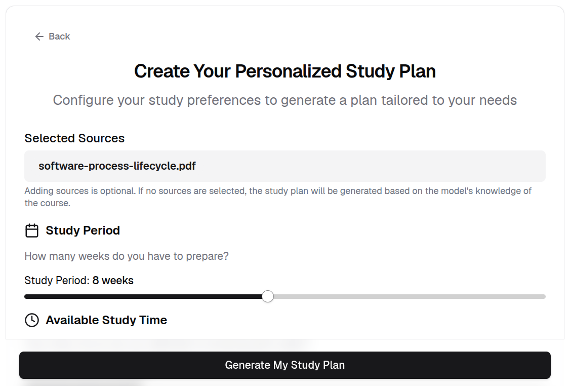 Configure study plan
